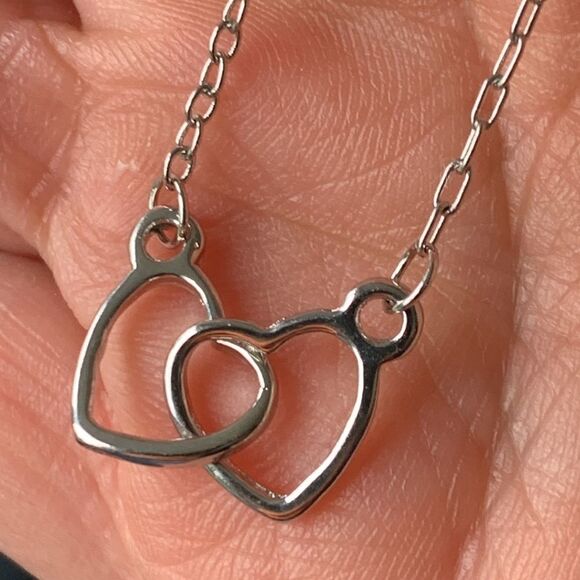Double Interlocking Silver Hearts Layering Love Friendship Necklace + Gift Pouch - Picture 12 of 12